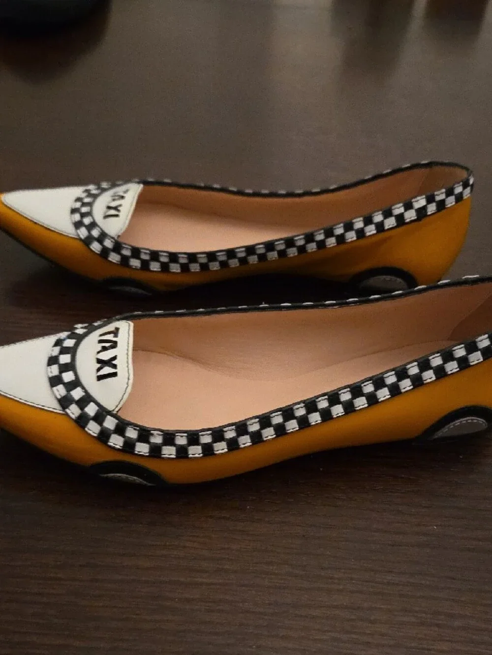 kate spade Yellow & White 'TAXI' Pointed Toe Flats with Check Trim